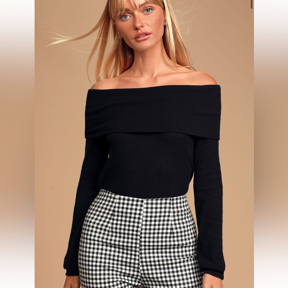 Lulus Austra Black Off-the-Shoulder Knit Sweater